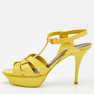 Pre Owned Yves Saint Laurent Yellow  Patent Tribute  Sandals Size 39.5