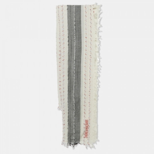 Pre Owned Zadig & Voltaire White Wool Blend Tanael Beads Scarf