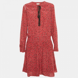 Pre Owned Zadig & Voltaire Red Floral Print Crepe Remus Liberty Mini Dress L