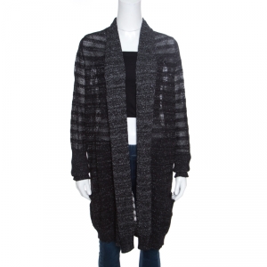 Zadig and Voltaire Metallic Noir Open Front Dana Pointelle Cardigan L