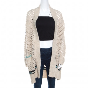 Zadig and Voltaire Cream Crochet Knit Merino Wool Open Front Pix Hook Cardigan M