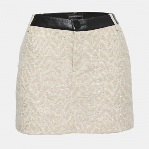 Zadig and Voltaire Deluxe Beige Jacquard & Leather Mini Skirt M