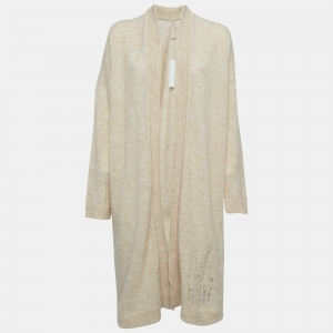 Zadig & Voltaire Beige Wool Blend Knit Ripped Style Long Cardigan M/L