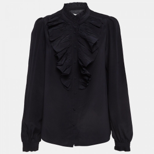 Zadig & Voltaire Black Crepe Silk Ruffled Blouse L