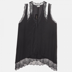 Zadig & Voltaire Black Silk Lace Trim Mini Dress L