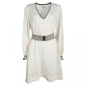 Zadig and Voltaire Deluxe Cream Silk Star and Lighting Print Belted Dress M
