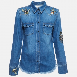 Zadig & Voltaire Deluxe Blue Embroidered Love Now Denim Shirt S