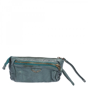 Zadig and Voltaire Teal Leather Wristlet Clutch