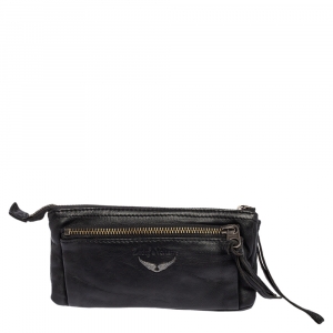 Zadig & Voltaire Black Leather Studded Wristlet Clutch