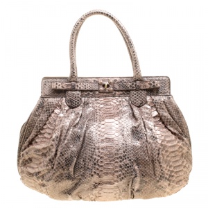 Zagliani Blush Pink Python Puffy Tote