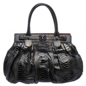 Zagliani Metallic Black/Gold Python Puffy Hobo