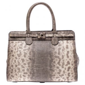 Zagliani Beige/Black Lizard Gatsby Tote