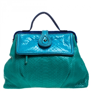 Zagliani Blue/Green Python Medium Jamila Bag 