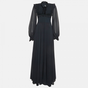 Pre Owned Zeena Zaki Midnight Blue Chiffon Maxi Dress M