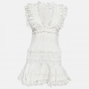 Pre Owned Zimmermann White Linen Wayfarer Flutter Dress M