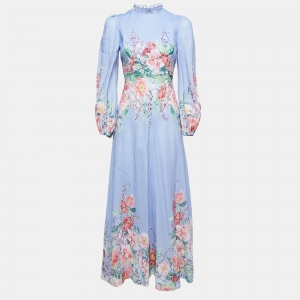 Zimmermann Blue Floral Printed Linen Maxi Dress S