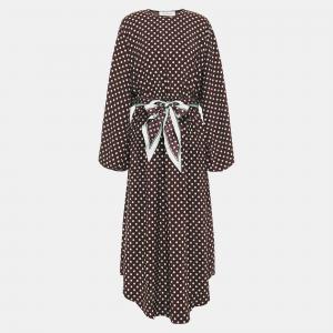 Pre Owned Zimmermann Brown Polka Dot Silk Midi Dress S (SIZE 1)