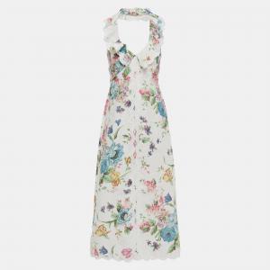 Pre Owned Zimmermann White Floral Linen Midi Dress S