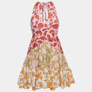 Pre Owned Zimmermann Multicolor Floral Printed Linen Lovestruck V-Neck Mini Dress M