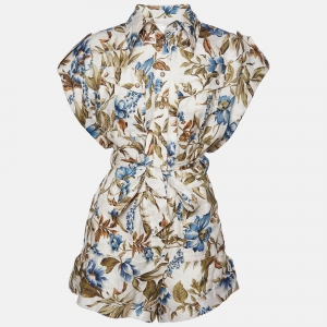 Zimmermann  Multicolor Aliane Floral Linen Belted Playsuit S