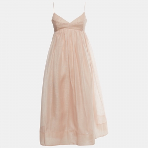 Zimmermann Pink Linen Blend Dancer Empire Waist Dress S