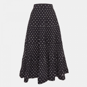Pre Owned Zimmermann Black Polka Dots Plisse Tiered Midi Skirt M