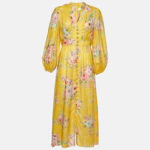 Zimmermann Yellow Floral Print Long Dress L