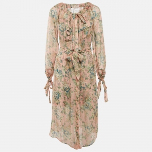 Zimmermann Multicolor Floral Print Silk Button Front Midi Dress S
