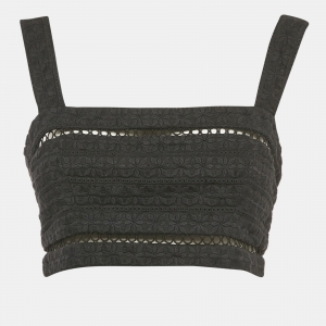 Pre Owned Zimmermann Black Embroidered Cotton Sleeveless Crop Top M