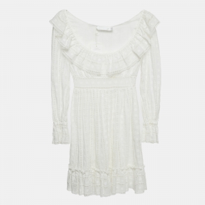 Pre Owned Zimmermann White Embroidered Cotton Melody Ladder Mini Dress XS