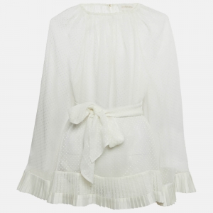 Pre Owned Zimmermann White Plumetis Chiffon Pleated Hem Blouse M