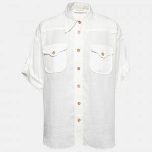 Pre Owned Zimmermann White Ramie Pocketed Button Front Shirt L