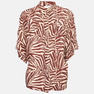 Pre Owned Zimmermann Beige Printed Silk Pocket Detail Button Front Shirt L