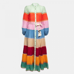 Zimmermann Multicolor Riders Striped Cotton Belted Maxi M