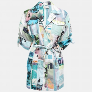 Pre Owned Zimmermann Multicolor Printed Linen Belted Mini Shirtdress S