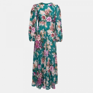 Pre Owned Zimmermann Green Floral Printed Linen Maxi Dress M