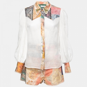 Zimmermann White Paisley Printed Linen Shirt & Shorts Set M