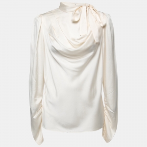 Pre Owned Zimmermann Cream Silk Draped Tie-Neck Blouse L