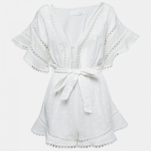 Pre Owned Zimmermann White Cotton Jasper Dot Playsuit M