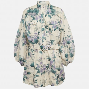 Zimmermann Multicolor Floral Print Linen Playsuit L