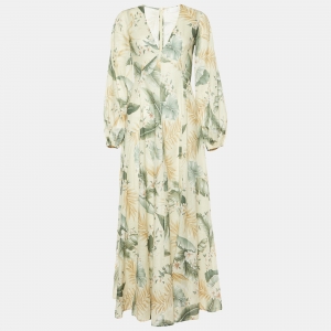 Pre Owned Zimmermann Cream Printed Cotton Maxi Dress S