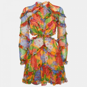 Pre Owned Zimmermann Multicolor Floral Riders Frill Mini Dress M