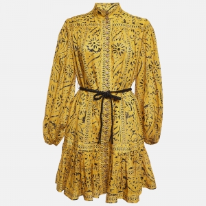 Pre Owned Zimmermann Yellow Printed Lulu Cotton Mini Dress M