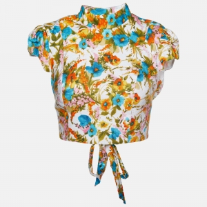 Pre Owned Zimmermann Multicolor Floral Print Linen Estelle Crop Top M