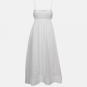 Pre Owned Zimmermann White Linen Backless Midi Dress M