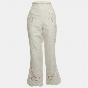 Zimmermann White Embroidered Linen Wide Legs Pants M