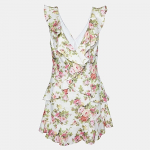 Zimmermann White Watermelon Floral Print Linen Flutter Dress L