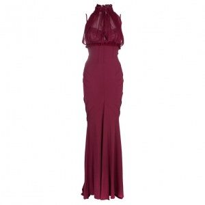 Zuhair Murad Red Silk Halterneck Evening Gown M
