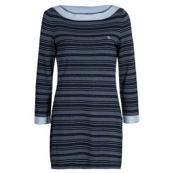 Pre Owned Chanel Monochrome Striped Full Sleeve Dress M