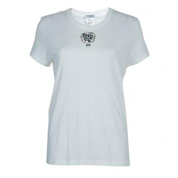 Pre Owned Chanel White Embellished Patch T-Shirt M